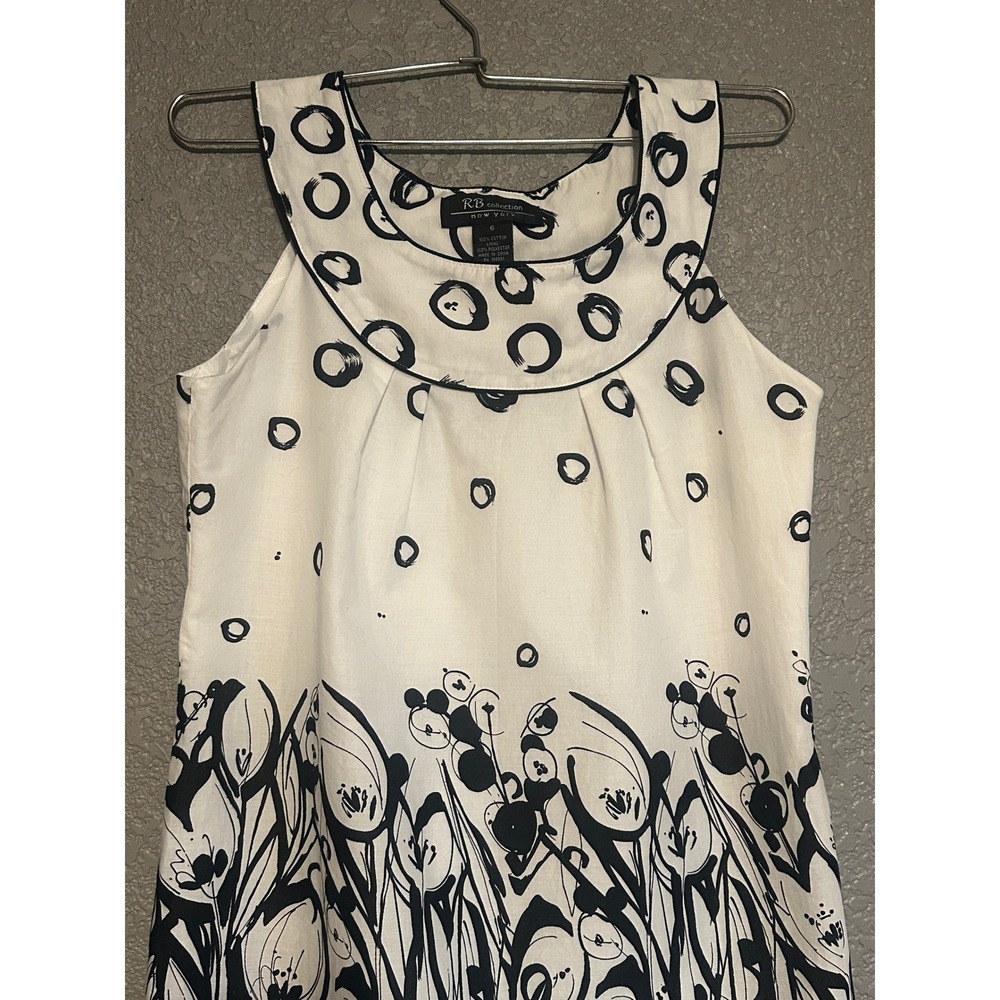 RB Collection New York Floral Circle Cotton Shift Dress White Black Green 6 - Picture 3 of 14